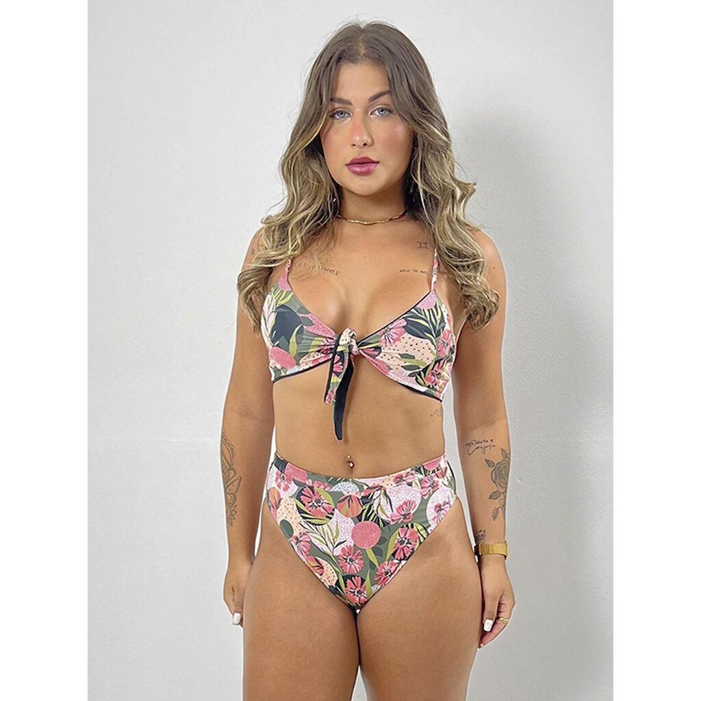 Biquini Laço Calcinha Hot Pants Estampado Proteção Uv 50+