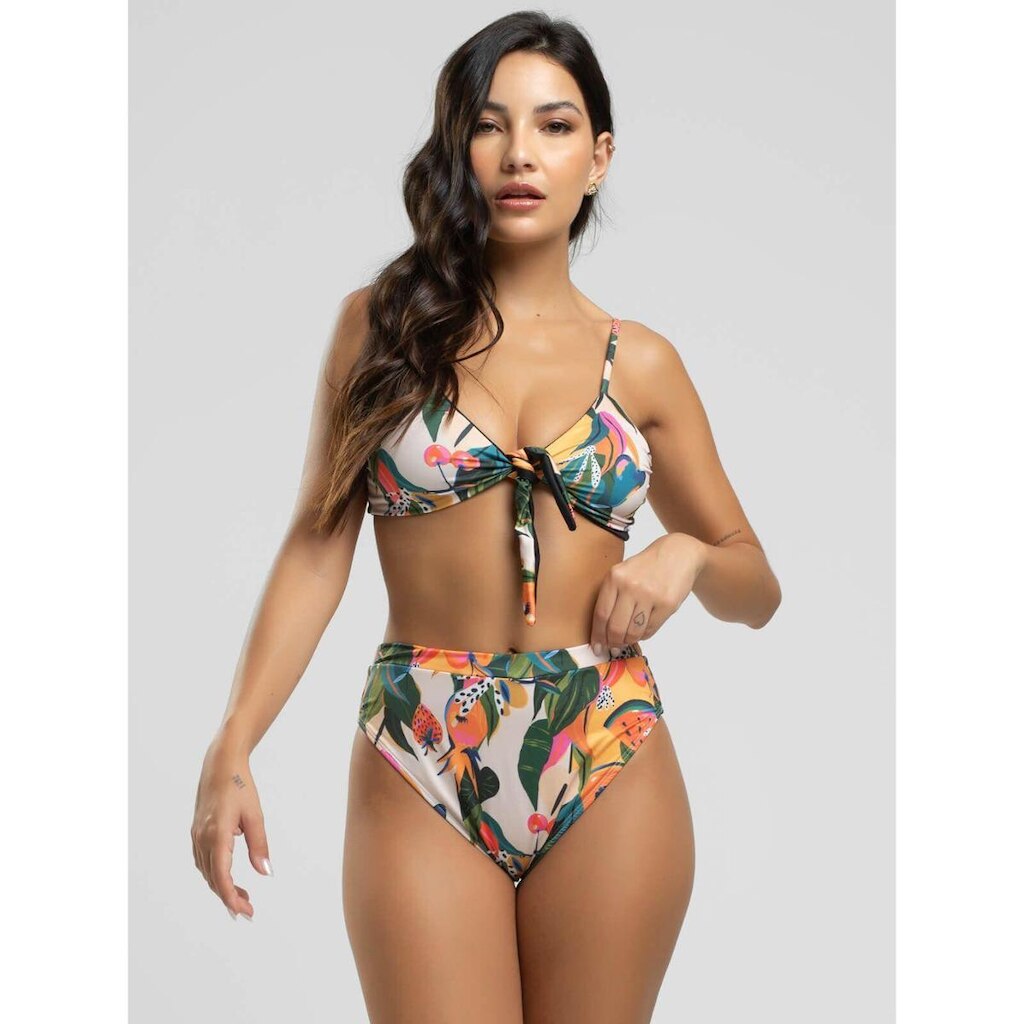 Biquini Laço Calcinha Hot Pants Estampado Proteção Uv 50+