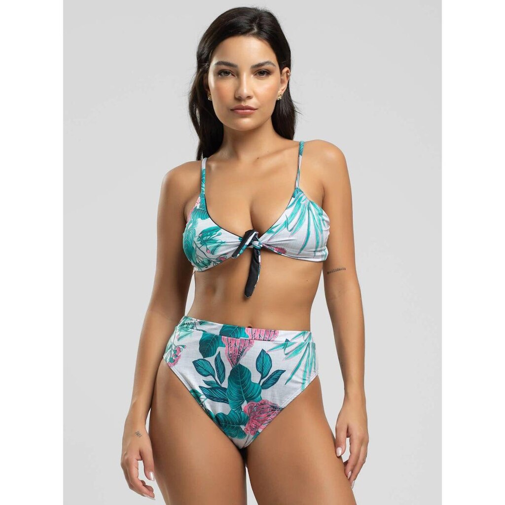 Biquini Laço Calcinha Hot Pants Estampado Proteção Uv 50+