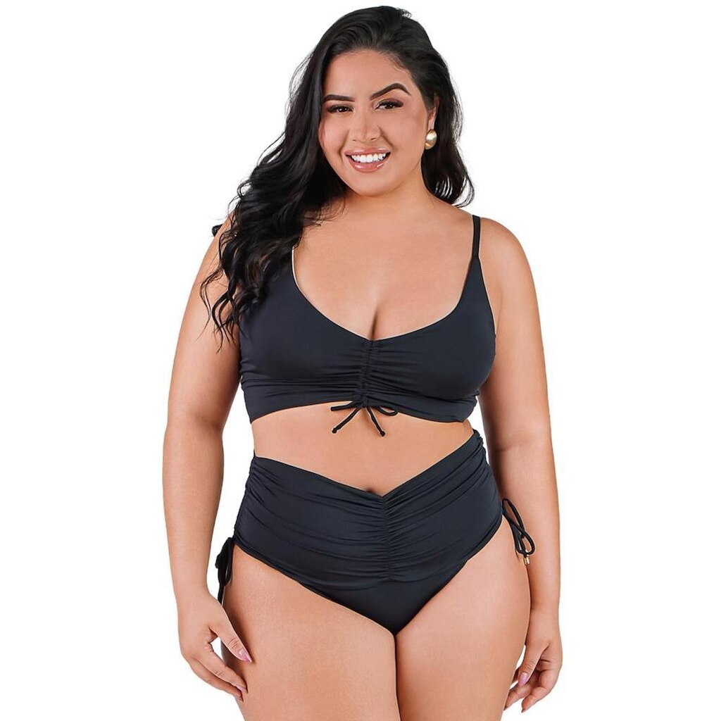 Biquíni Plus Size Cropped Bojo Removível Hot Pants Com Amarração