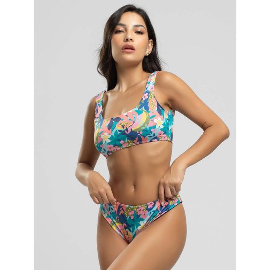 Biquini Regata Calcinha Comum Estampado Proteção Uv 50+