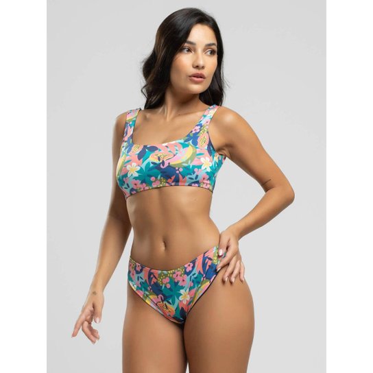Biquini Regata Calcinha Comum Estampado Proteção Uv 50+