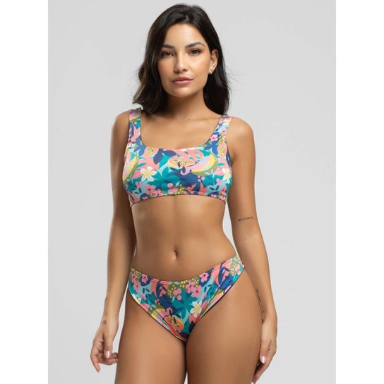 Biquini Regata Calcinha Comum Estampado Proteção Uv 50+