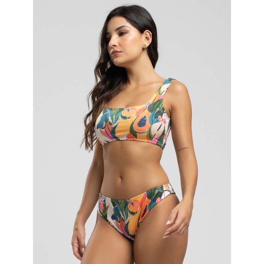 Biquini Regata Calcinha Comum Estampado Proteção Uv 50+