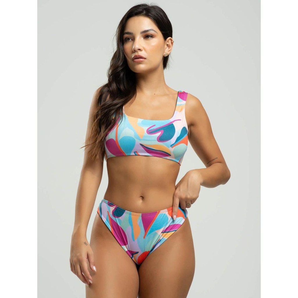 Biquini Regata Calcinha Comum Estampado Proteção Uv 50+