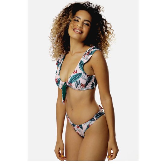 Biquíni Sob Top Com Manguinha Flores Feminino - Verde Menor preço em Biquíni Sob Top Com Manguinha Flores Feminino - Verde