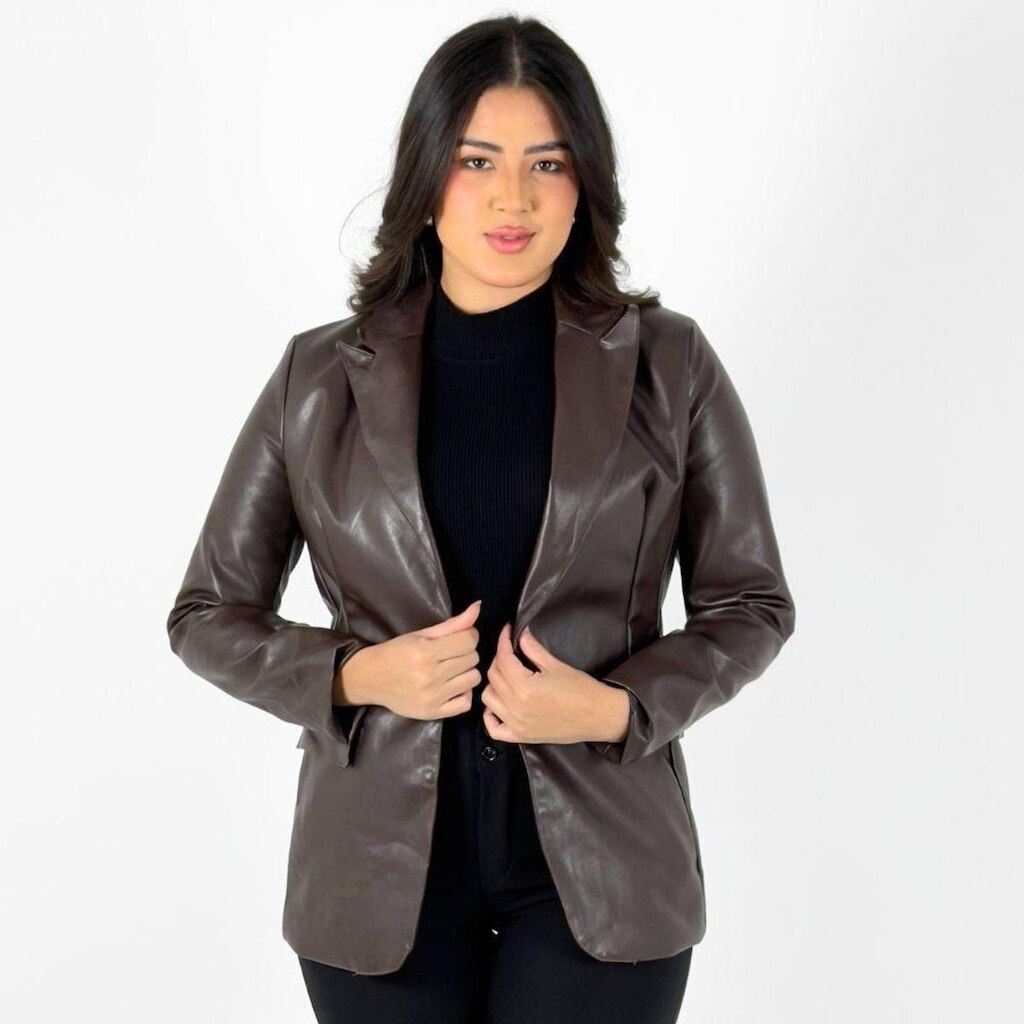 Blazer Blue Rose em P.u com Botão Feminino