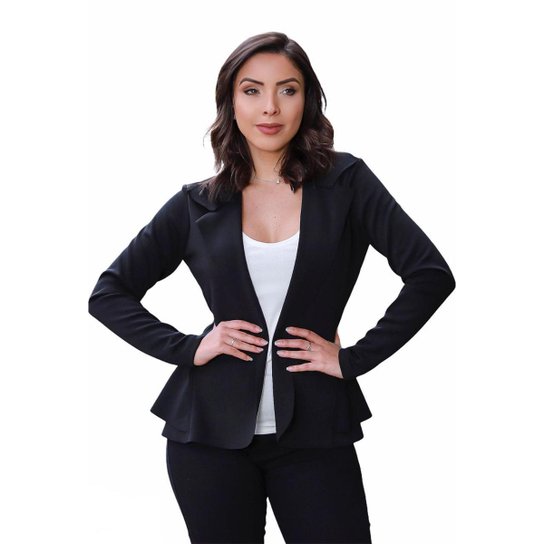 Blazer Feminino Acinturado Básico - Preto Menor preço em Blazer Feminino Acinturado Básico - Preto