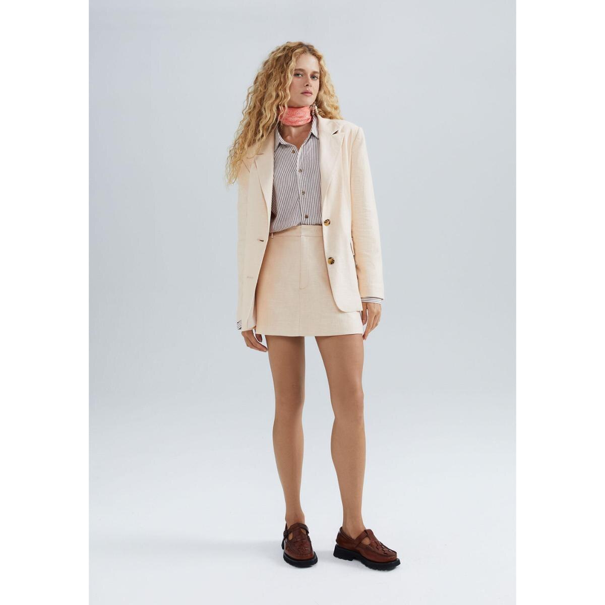 Blazer Feminino Em Viscolinho - Nude XG - Nude | Netshoes