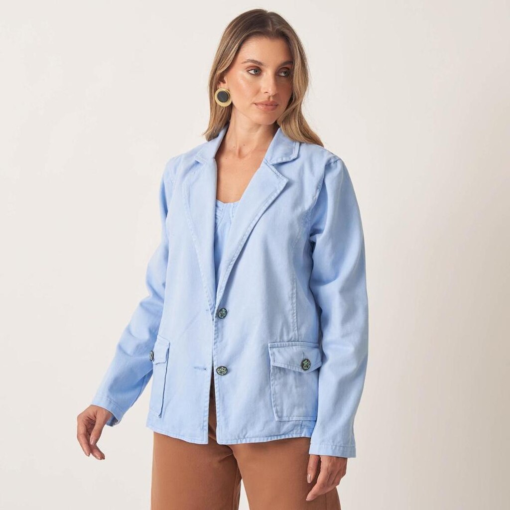 Blazer Jeans Bolso Cargo Feminino