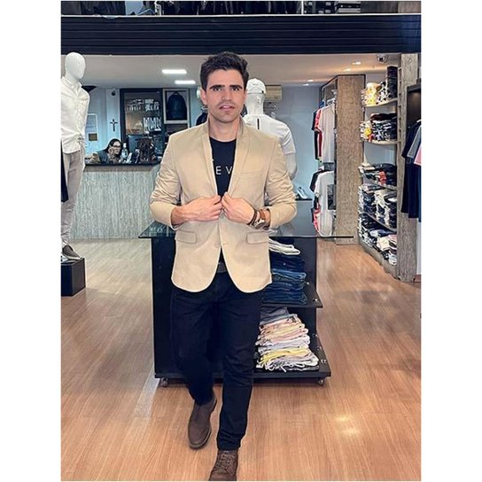 Menor preço em BLAZER MASCULINO BEGE SLIM DE ALGODÃO COM ELASTANO - Bege