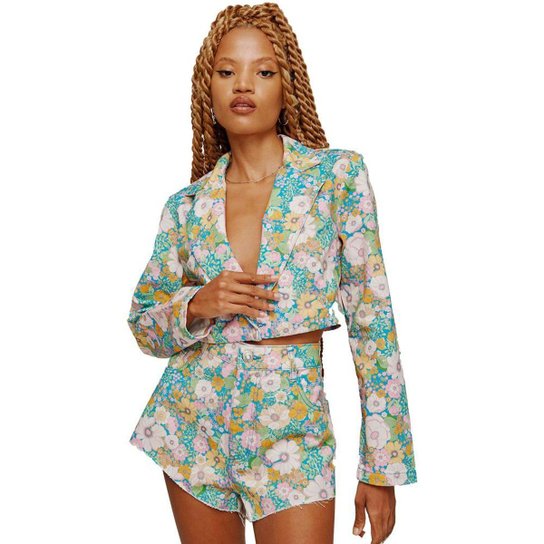 Blazer Sarja Myft Cropped Estampado V23 Feminino