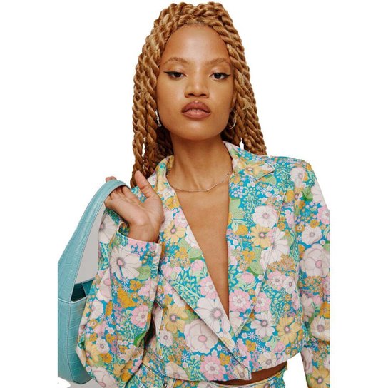 Blazer Sarja Myft Cropped Estampado V23 Feminino