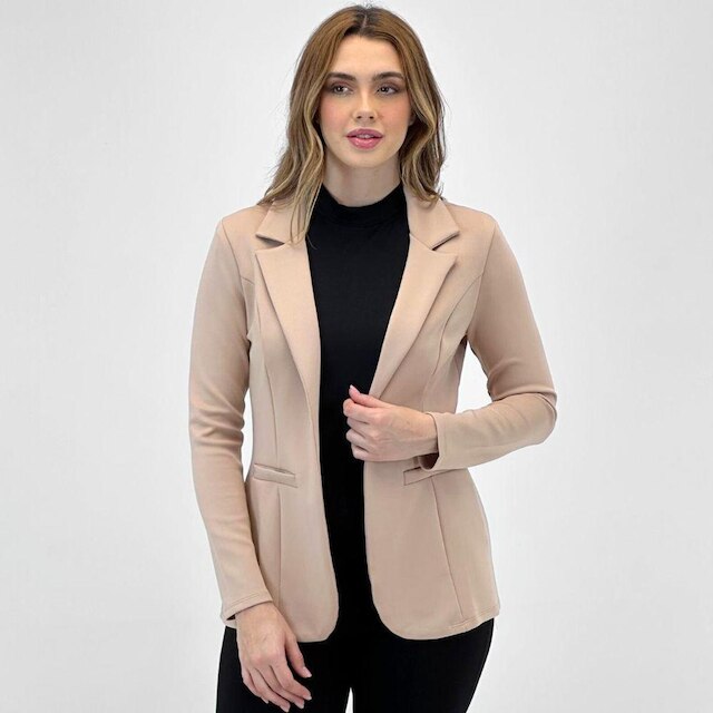 Blazer Simô Aberto Manga Longa Básico Feminino - Bege