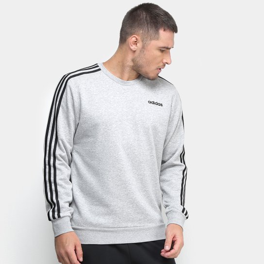 Blusa Adidas Essentials 3 Stripes Crew Ft Masculina - Cinza e Preto é ruim? Blusa Adidas Essentials 3 Stripes Crew Ft Masculina - Cinza e Preto é boa?
