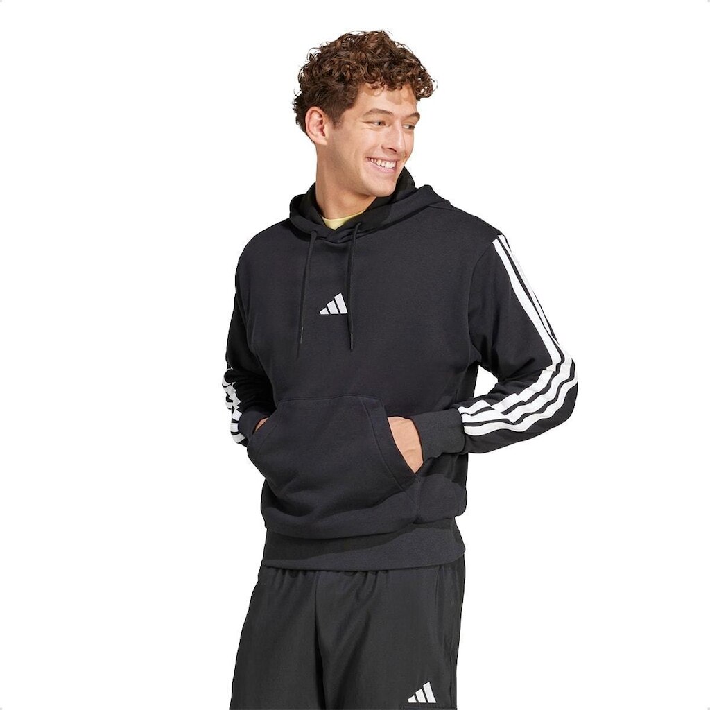 Blusa Adidas Masculina Moletinho Com Capuz Essentials 3 Stripes