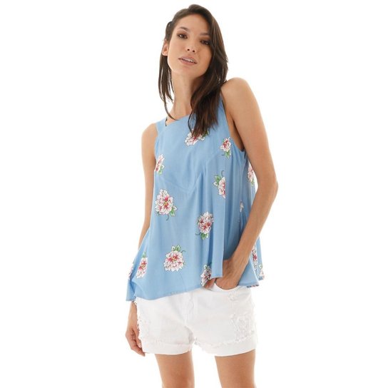 Blusa AHA Floral Nesgas e Listras Feminino - Azul+Rosa