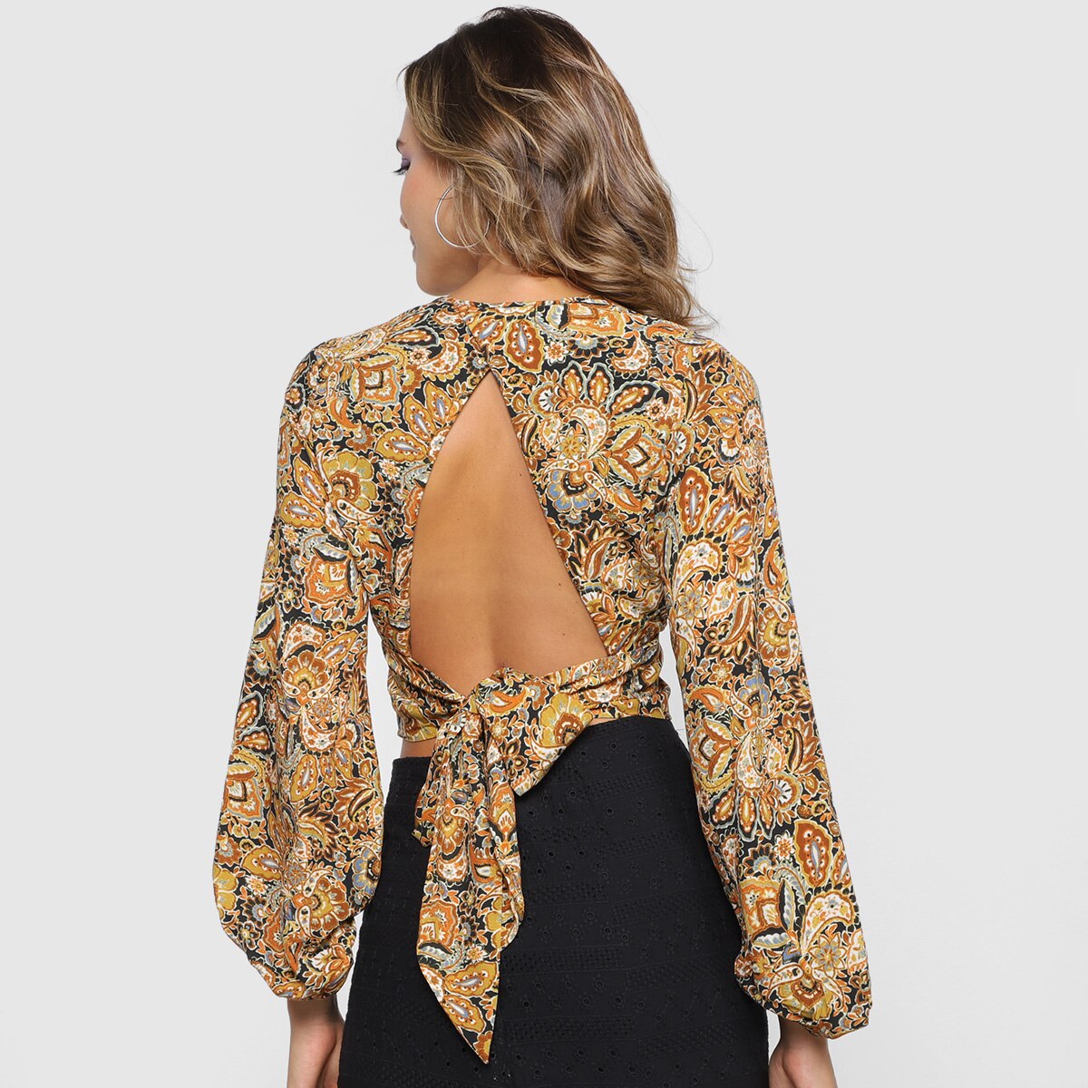 Blusa All Is Love Paisley Cropped Decote V Feminina - 1