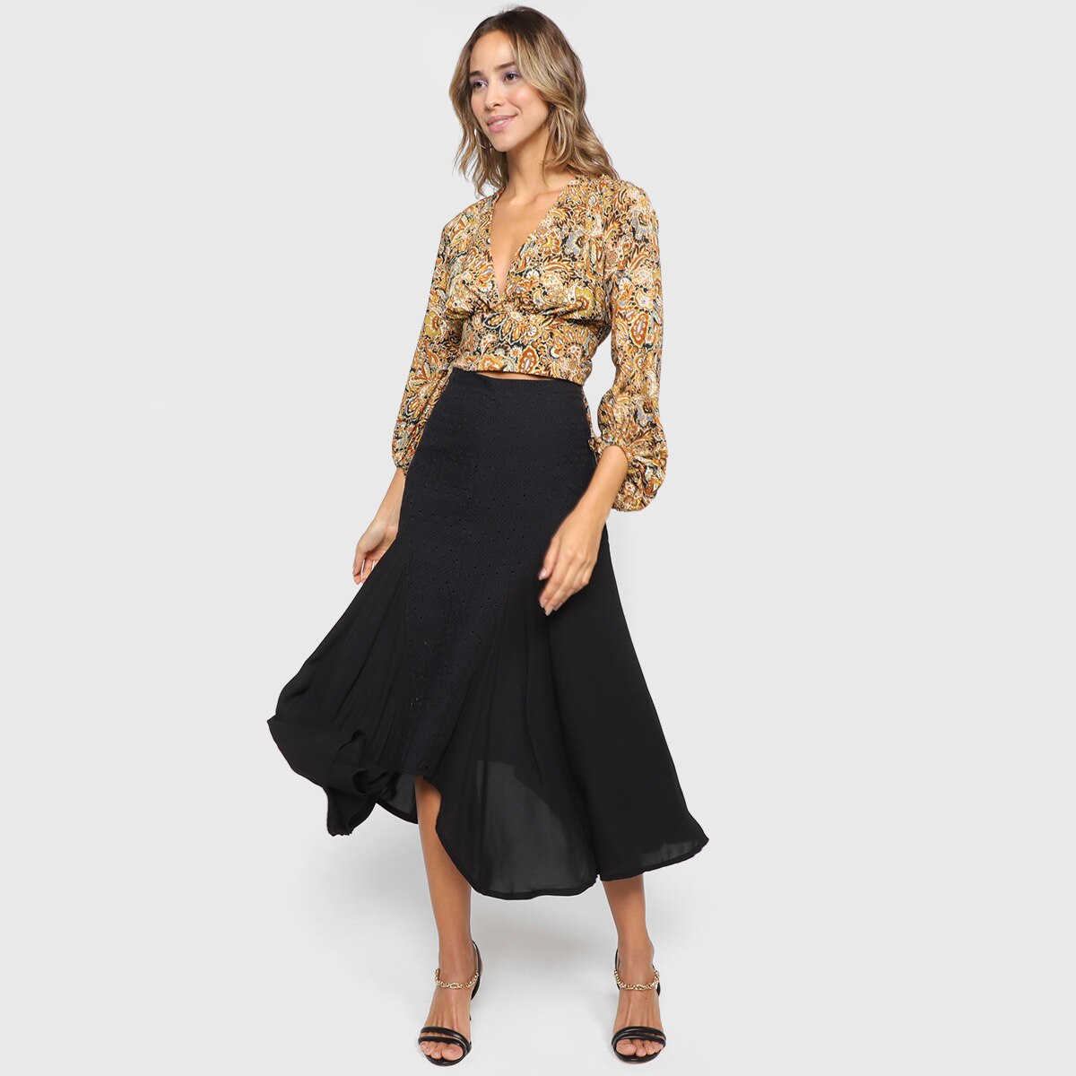 Blusa All Is Love Paisley Cropped Decote V Feminina - 3