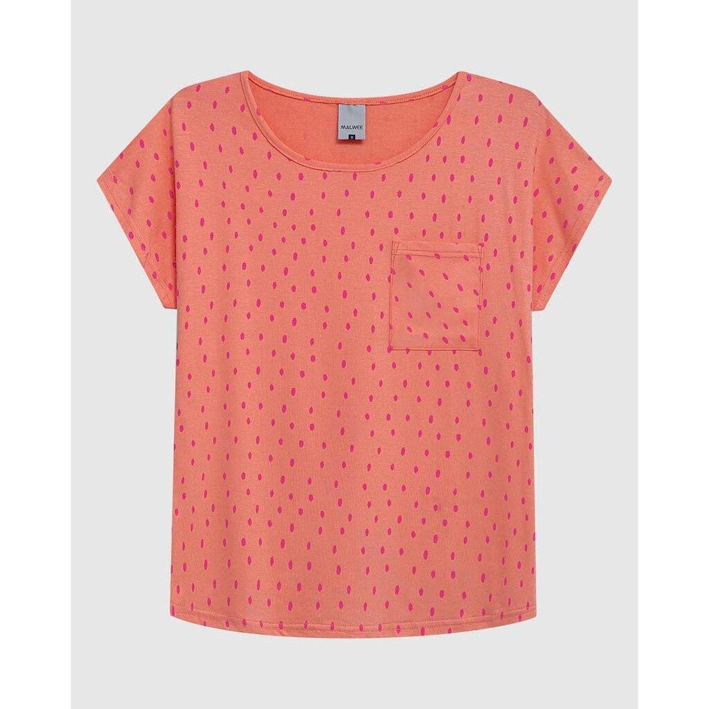 Blusa Ampla Feminina Estampada Detalhe Bolso Frontal Em Viscose Stretch