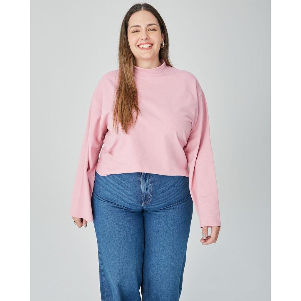 Blusa Ampla Feminina Plus Size Em Moletinho Stretch Linho