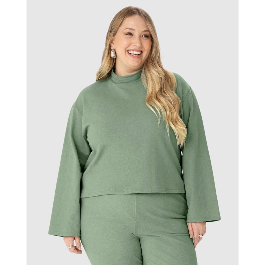 Blusa Ampla Feminina Plus Size Em Moletinho Stretch Linho