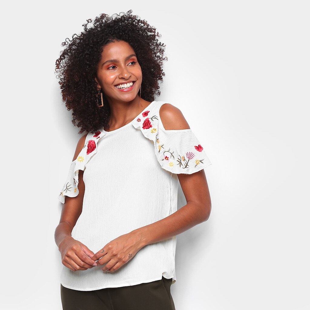 Blusa Angel City Open Shoulder Bordada Feminina