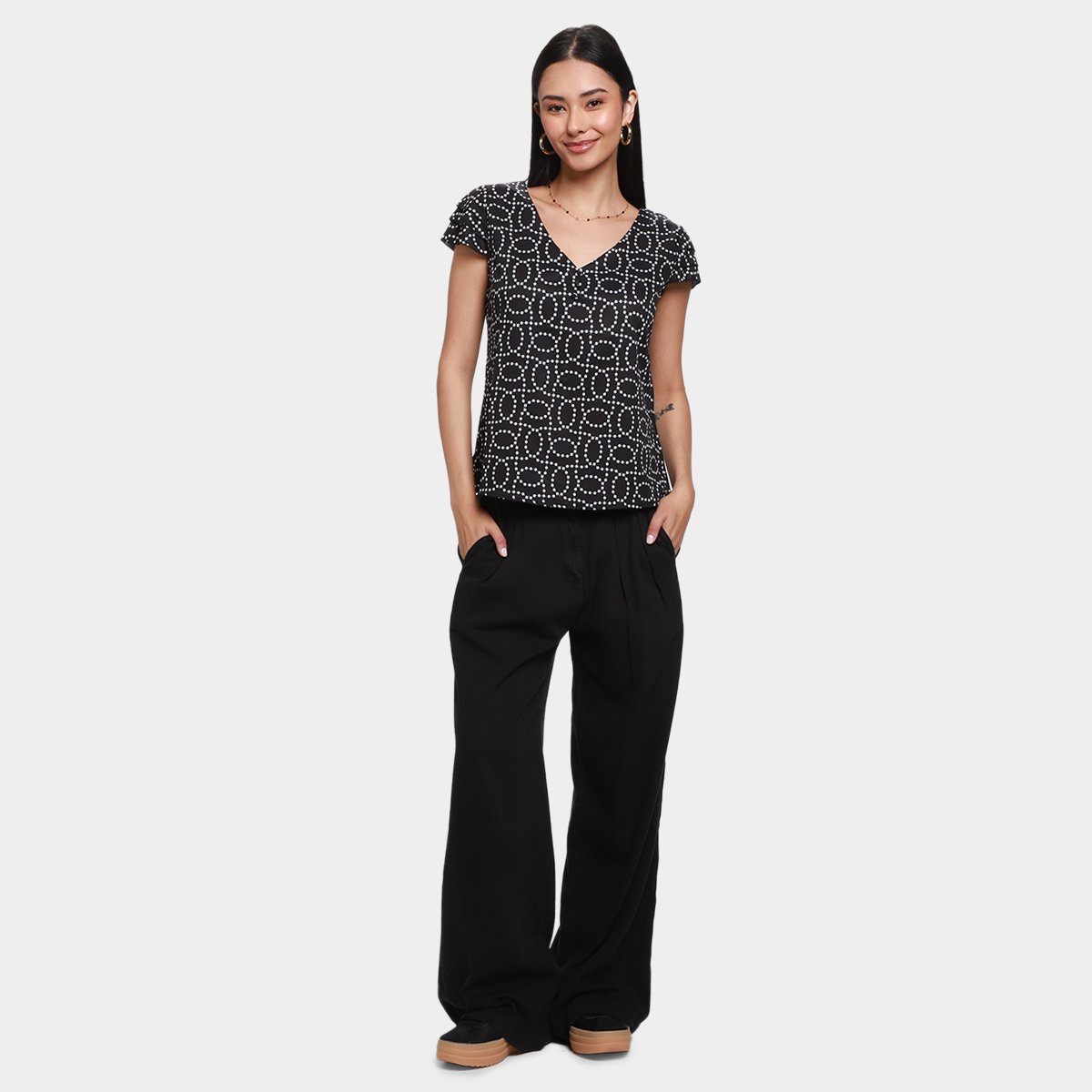 Blusa Ayaka Estampada Decote V Feminina - 4