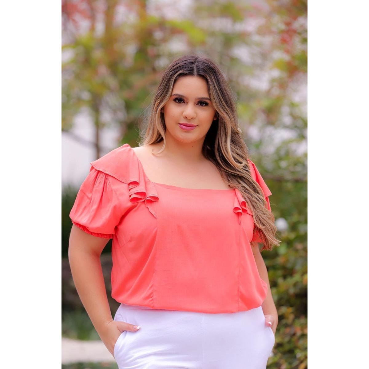 blusa de babado plus size