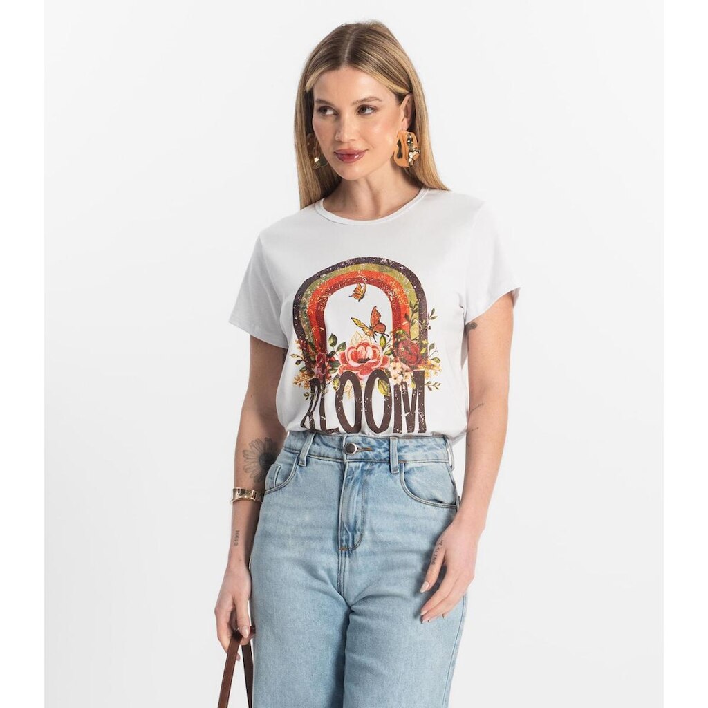 Blusa Baby Look Feminina Estampada Select Branco
