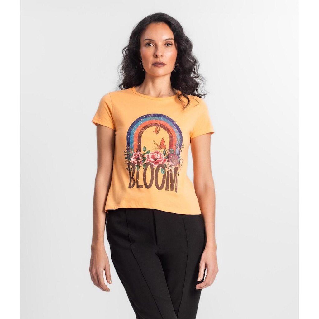Blusa Baby Look Feminina Estampada Select Laranja