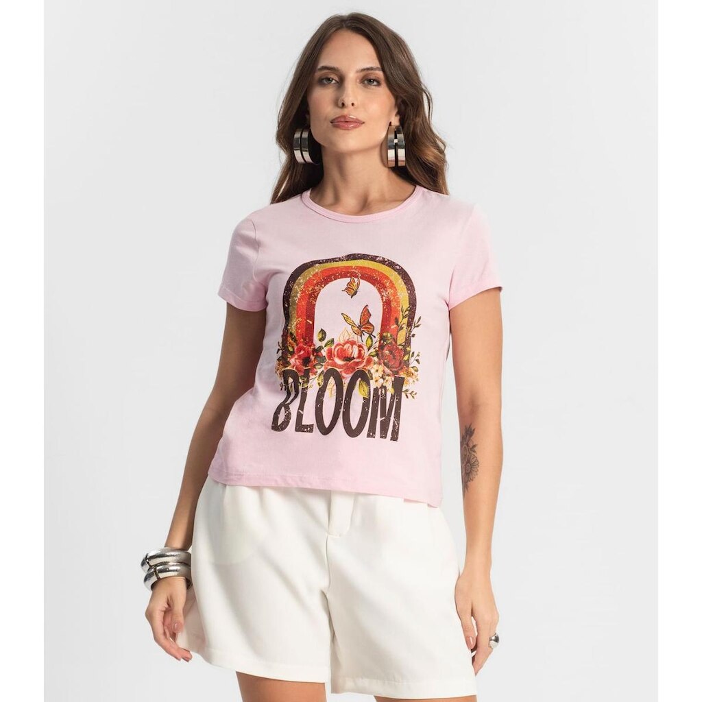 Blusa Baby Look Feminina Estampada Select Rosa