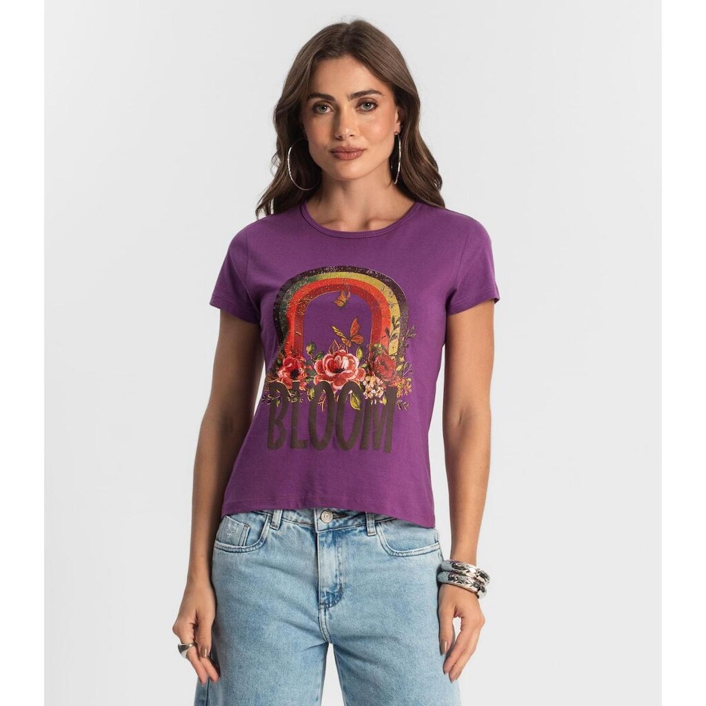 Blusa Baby Look Feminina Estampada Select Roxo