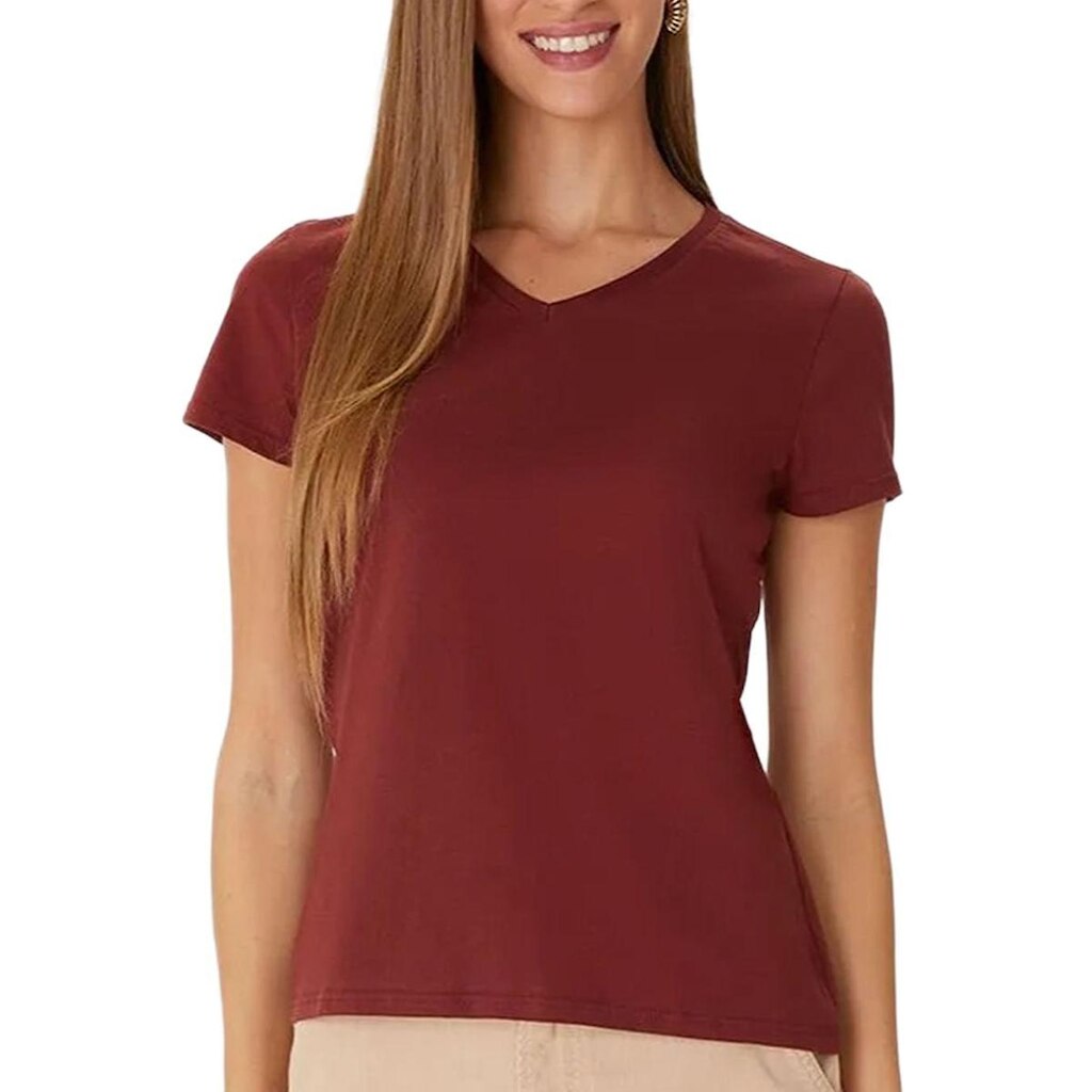 Blusa Baby Look Malwee 1000047373 Feminina Gola V Algodão T. P/XGG