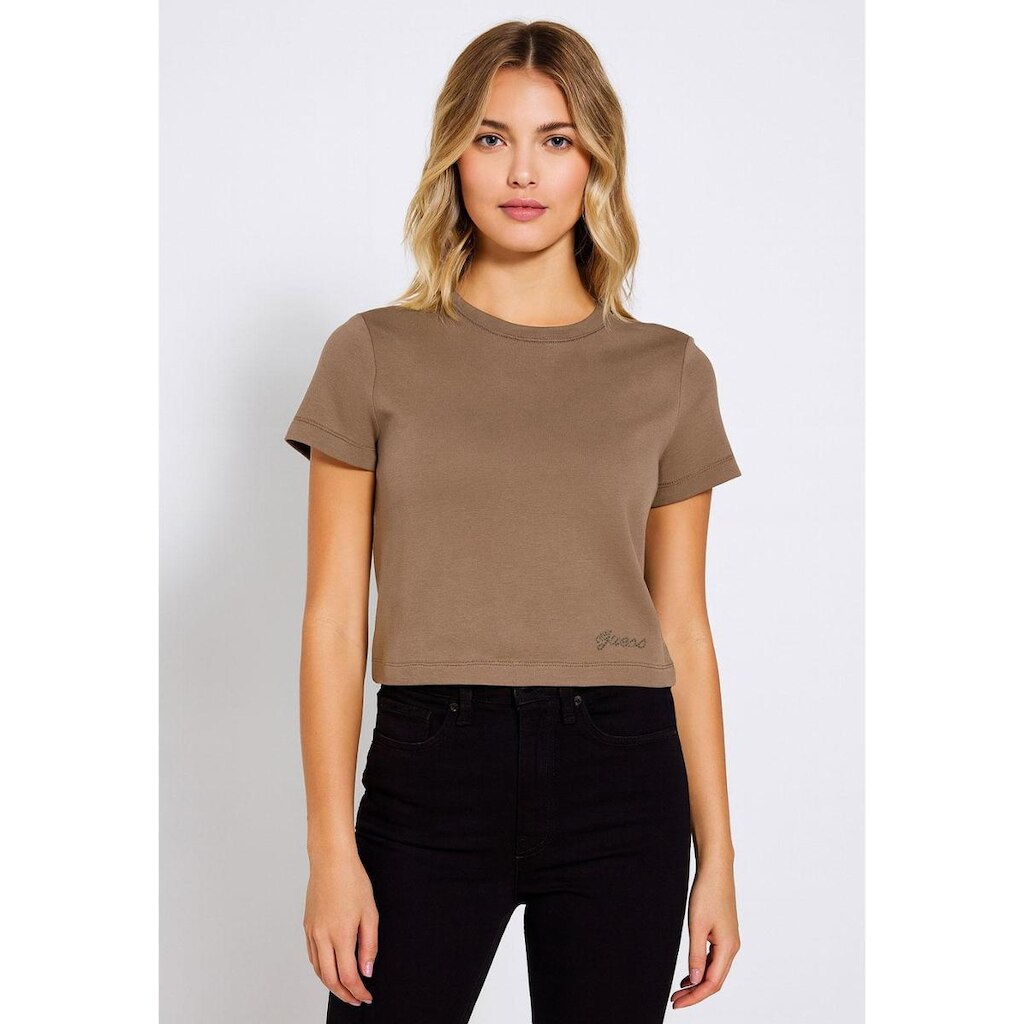 Blusa Baby Tee Hotfix GUESS Bege