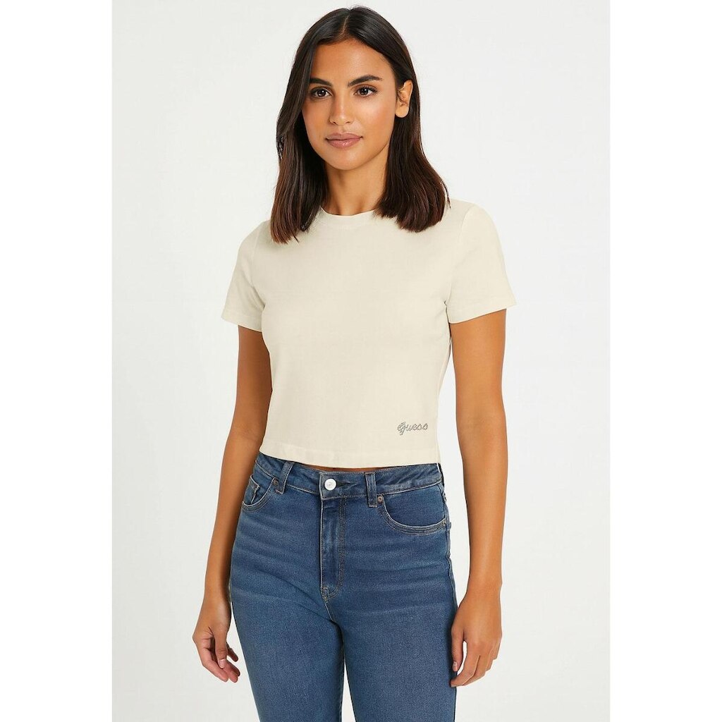Blusa Baby Tee Hotfix GUESS Creme