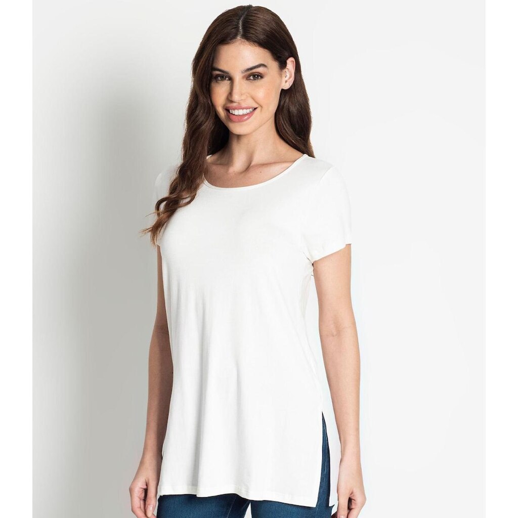Blusa Básica Alongada Feminina Rovitex Bege GG