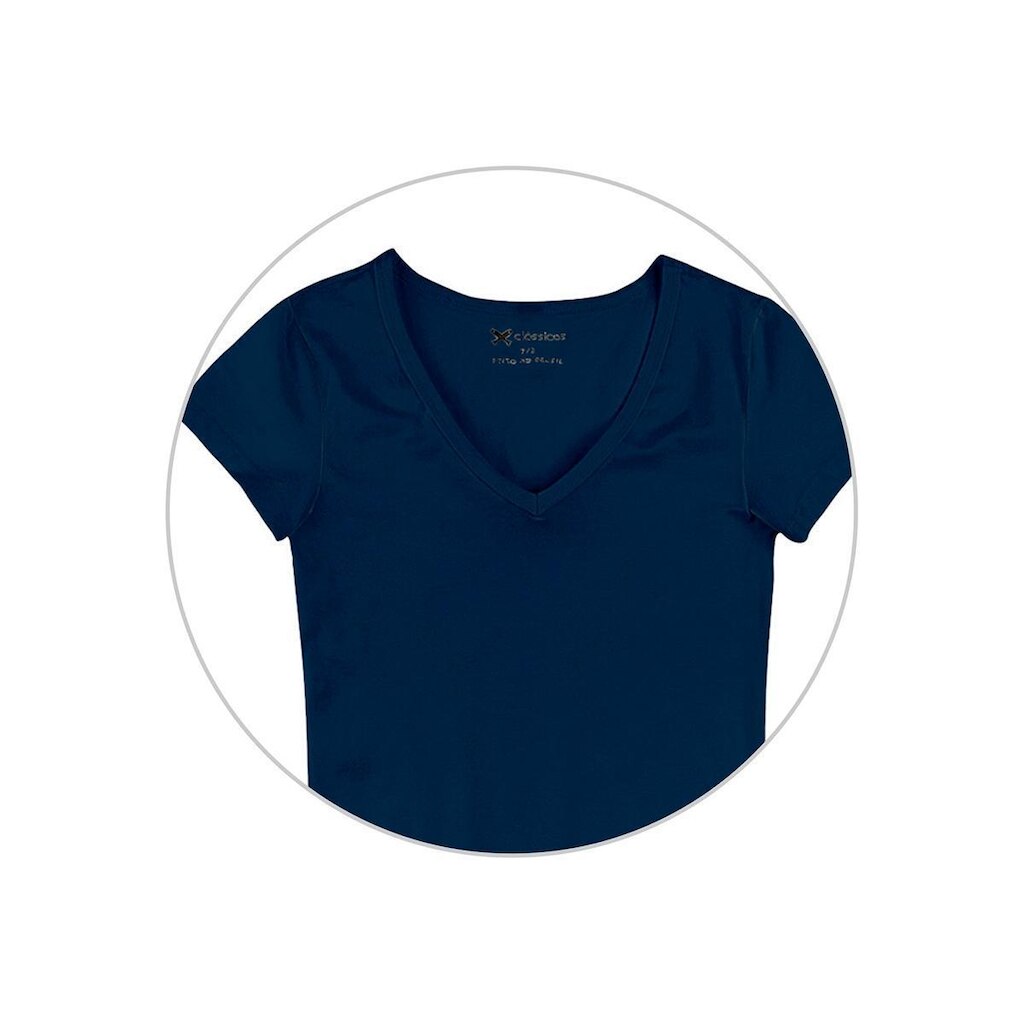Blusa  Básica Decote V Com Elastano Feminina