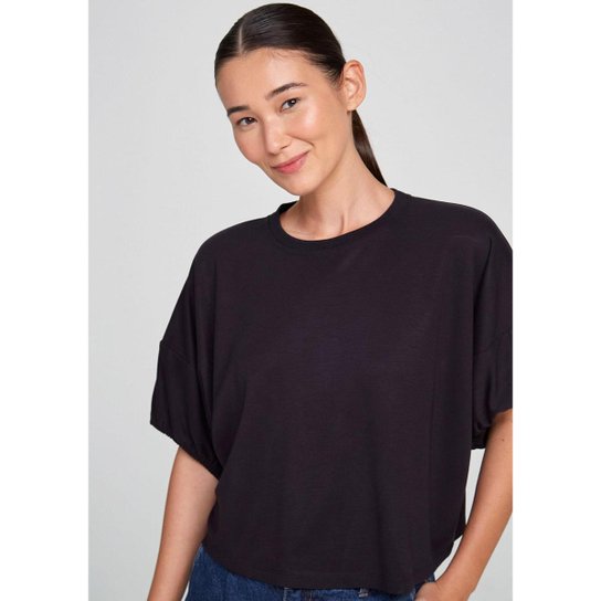 Blusa Básica Feminina Ampla Manga Curta - Verde XXG - Preto Menor preço em Blusa Básica Feminina Ampla Manga Curta - Verde XXG - Preto