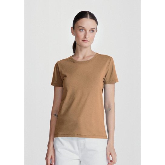 Blusa Básica Feminina Manga Curta Slim World - Laranja XG
