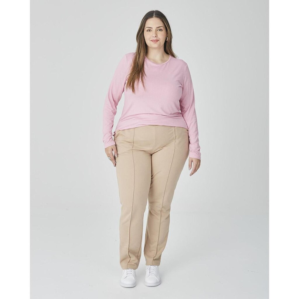 Blusa Básica Feminina Plus Size Manga Longa Em Viscose Botonê Stretch