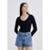 Blusa Básica Feminina Slim Manga Longa - Azul EXG - Preto