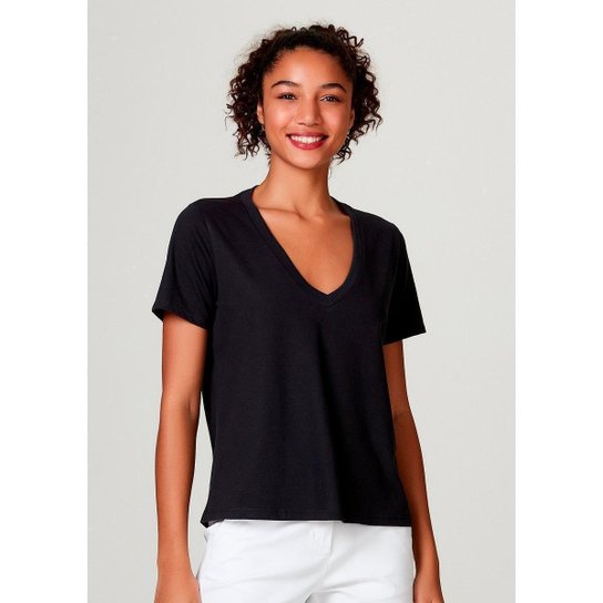 Blusa Básica Hering em Algodão Com Decote V Feminina