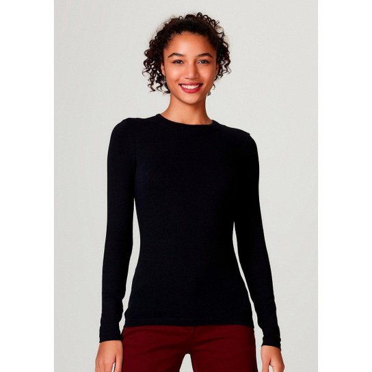 Blusa Básica Manga Longa Com Elastano Feminina