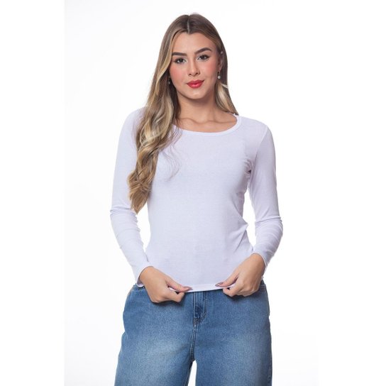 Blusa Básica Manga Longa Zipituka 302 Branco