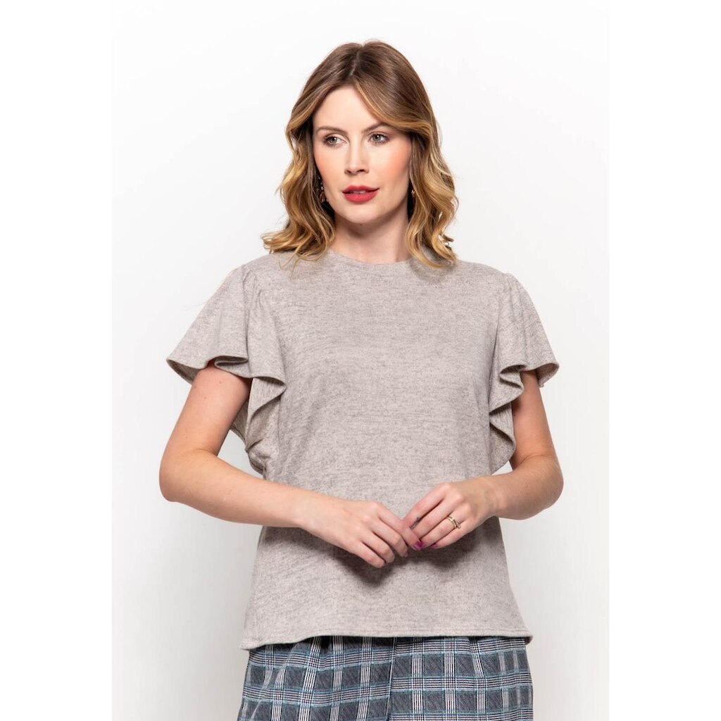 Blusa Bisô Babado Malha Bege - Bege - P