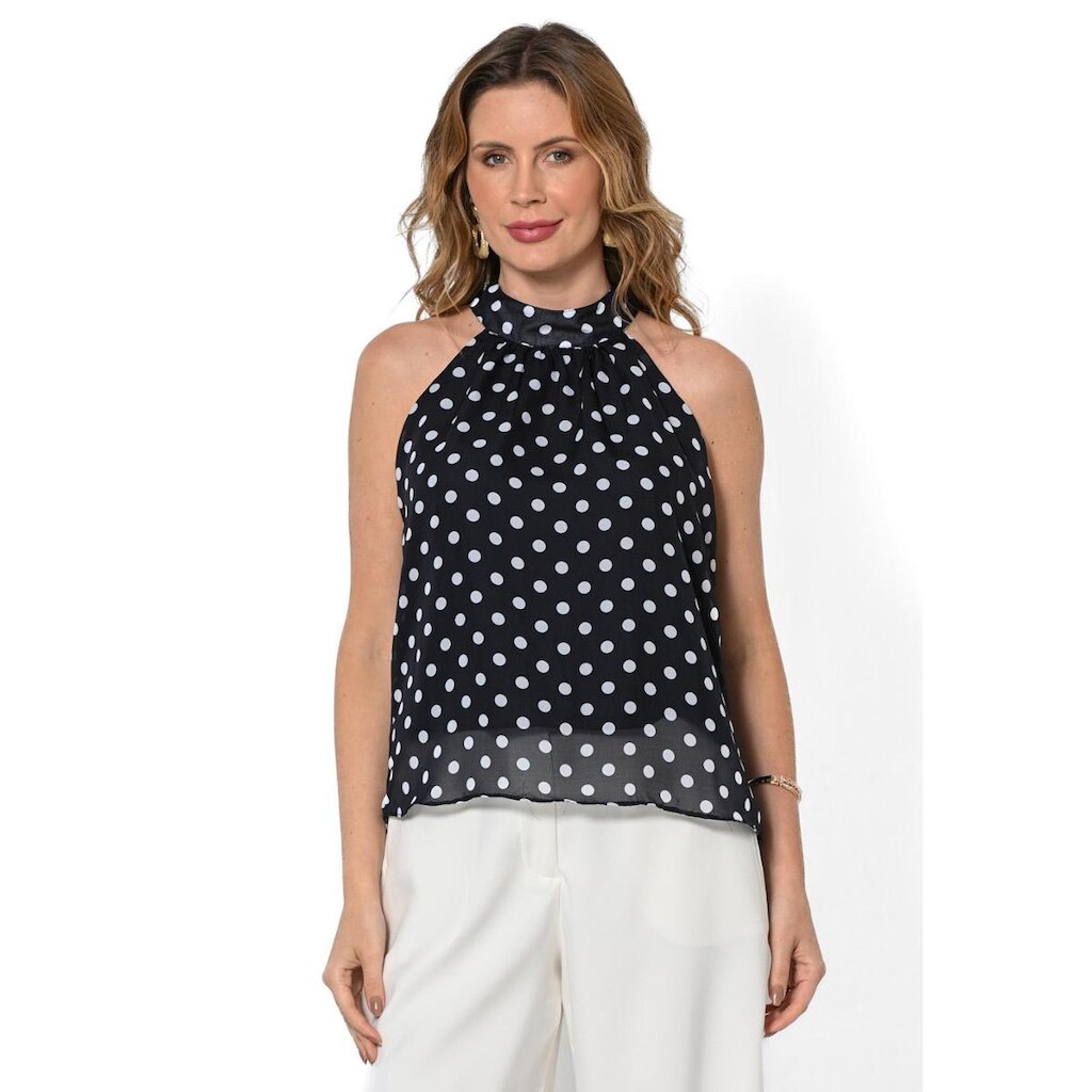 Blusa Bisô Cava Americana Poá Azul