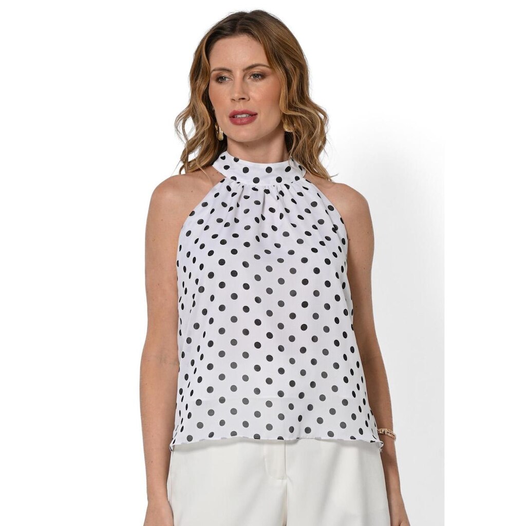 Blusa Bisô Cava Americana Poá Branca