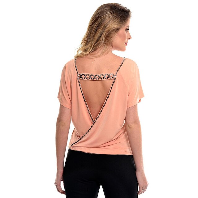 Blusa Bisô Decote Costas Bordada Feminina