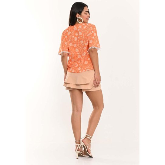 Blusa Bisô Floral Laranja